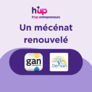 Logos de h'up, Gan assurances et Association Demain. Titre : un mécénat renouvelé.