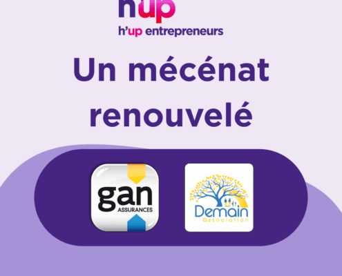 Logos de h'up, Gan assurances et Association Demain. Titre : un mécénat renouvelé.