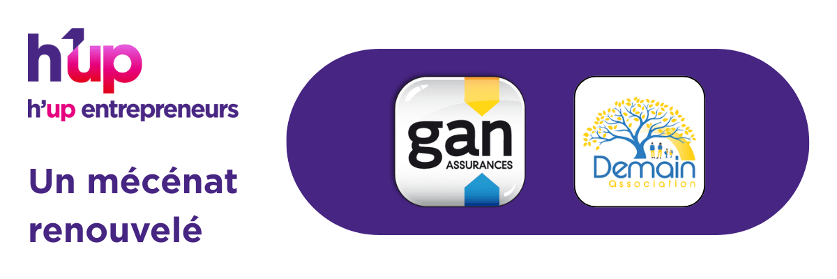 Bandeau avec les logos h'up, Gan assurances et association Demain. Titre :